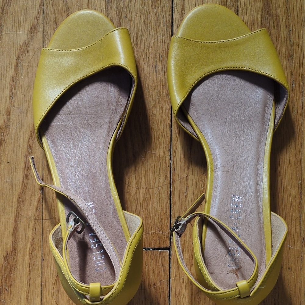 Yellow Open-Toe Ankle-Strap Flats by Unknown Brand